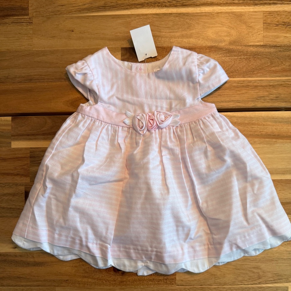 Scalloped Pink Infant Dress with Roses - Size 4-6M
